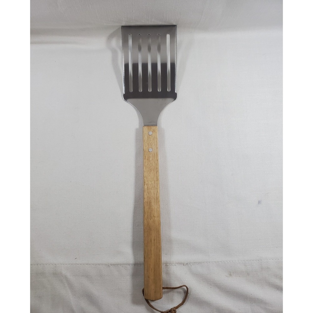 BBQ Spatula Stainless Steel Grill Turner with Wooden Handle Outdoor Cooking Tool
